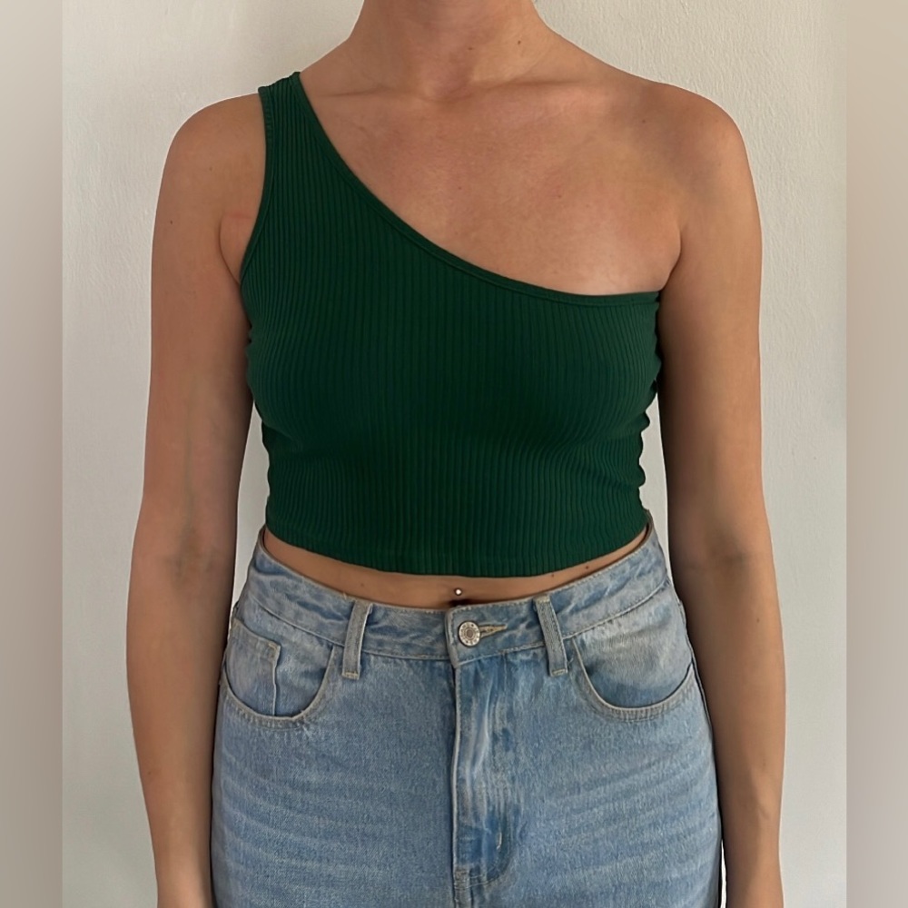Emerald green one shoulder crop top